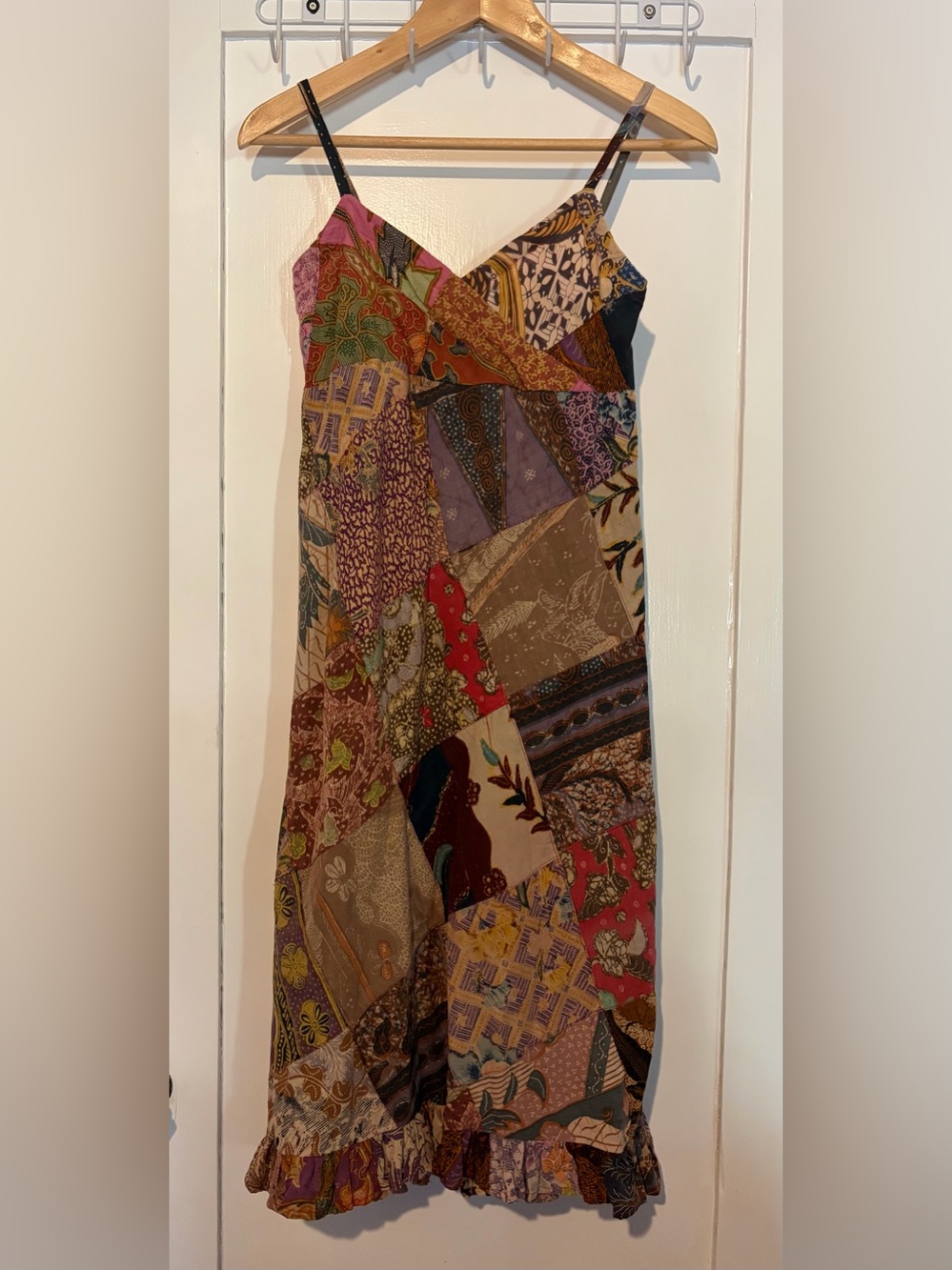 Patchwork Slip Dress with Ruffle Hem - Multi